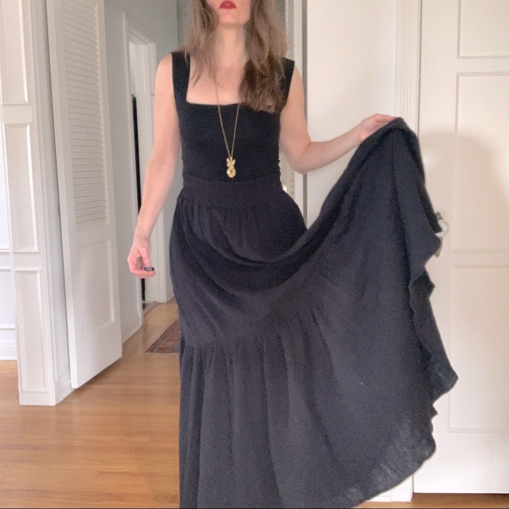 MARA HOFFMAN Black Gauze Tiered Maxi Prairie Skirt S